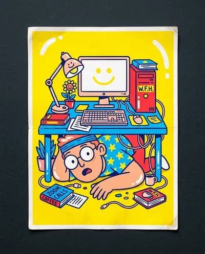 Vibrant Popping Colors Work From Home Illustration