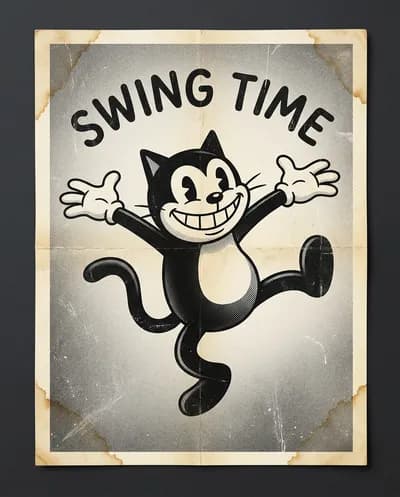 1930s Rubber Hose Dancing Cat Poster