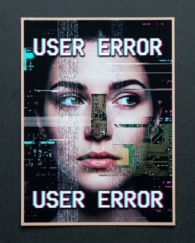 Cybercore Glitch Art Digital Face Poster