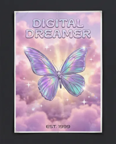 Y2K Holographic Butterfly Digital Dreamer