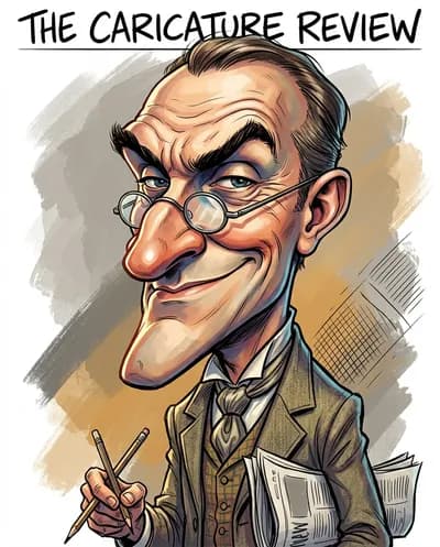 A masterpiece-level editorial caricature illustration rendered with hyper-expressive satirical energy, three-quarter view turning slightly toward the viewer.