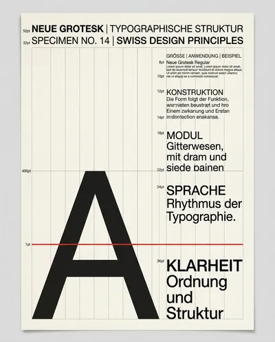 Une affiche de spécimen typographique de style suisse international de qualité musée : une grille mathématique rigoureuse sur un blanc cassé chaud, une énorme