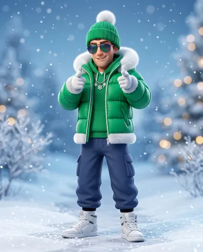 Un personaje de dibujos animados estilizado en 3D de un hombre renderizado en moda de streetwear moderna como un personaje de cuerpo completo visto de cabeza...