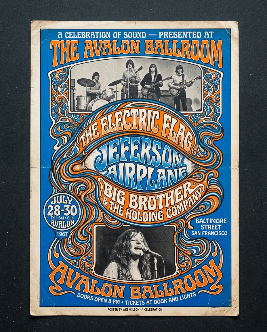 Top-down photograph of a printed poster lying flat on a dark charcoal matte surface, the poster fills nearly the entire...