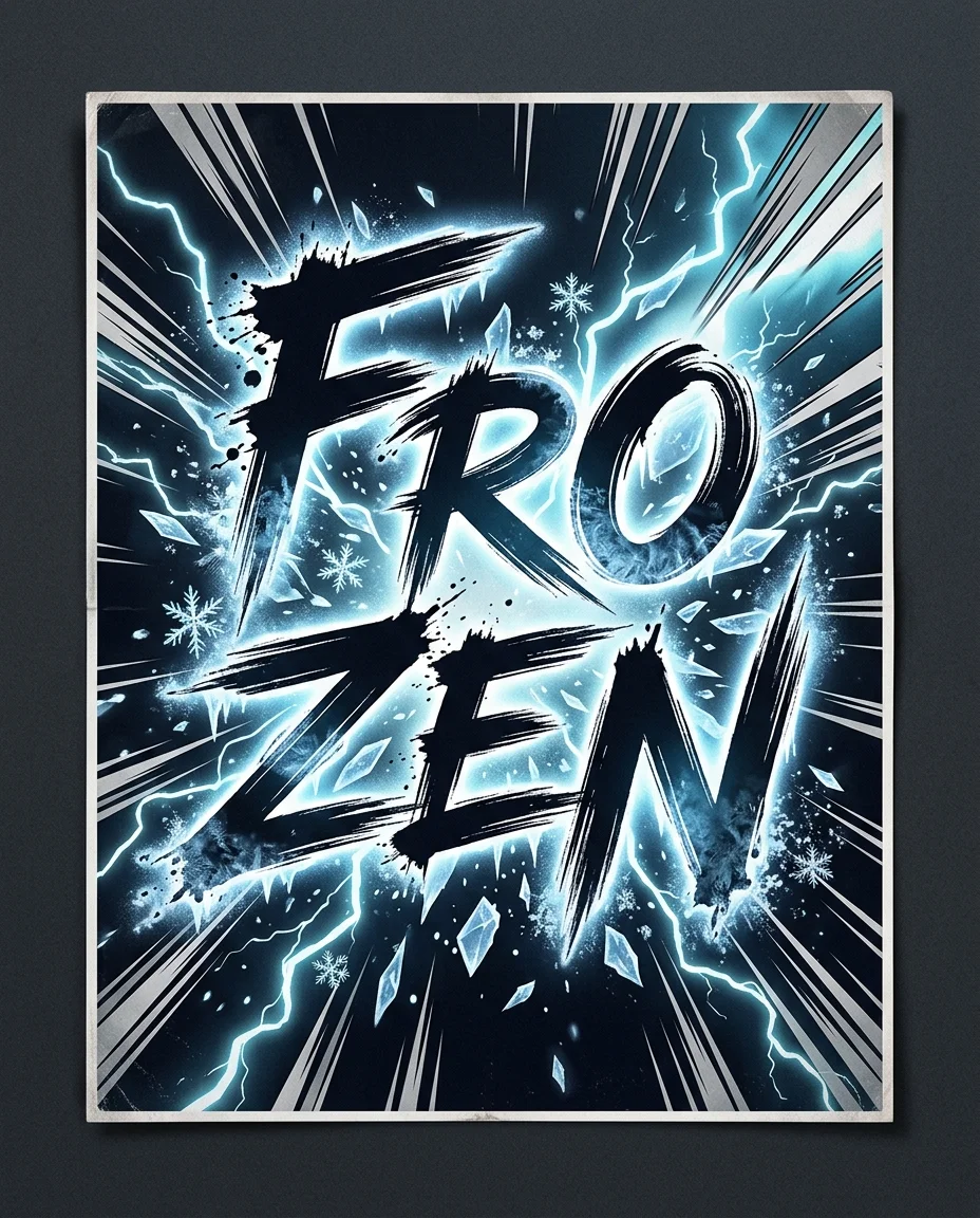 Draufsichtaufnahme eines gedruckten Posters, das flach auf einer dunkelkohlefarbenen matten Oberfläche liegt, das Poster füllt fast die gesamte...