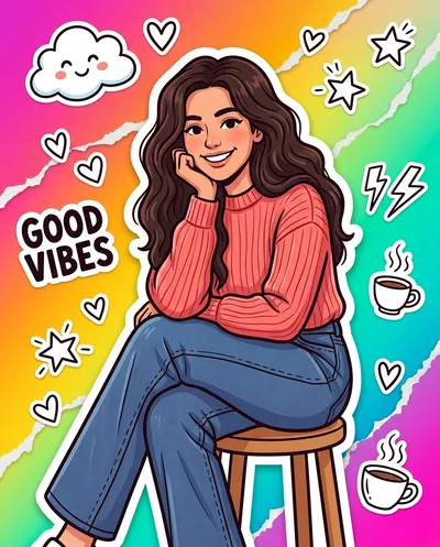 رسم توضيحي رقمي ثنائي الأبعاد عالي الدقة ومفصل للغاية تم تقديمه بأسلوب فني ملصقات نابض بالحياة مع خطوط خارجية جريئة وألوان مشبعة...